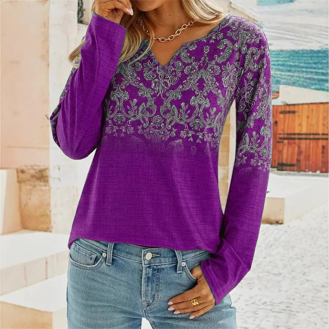 Fashion Casual Ethnic Style Long Sleeve Women's T-shirt