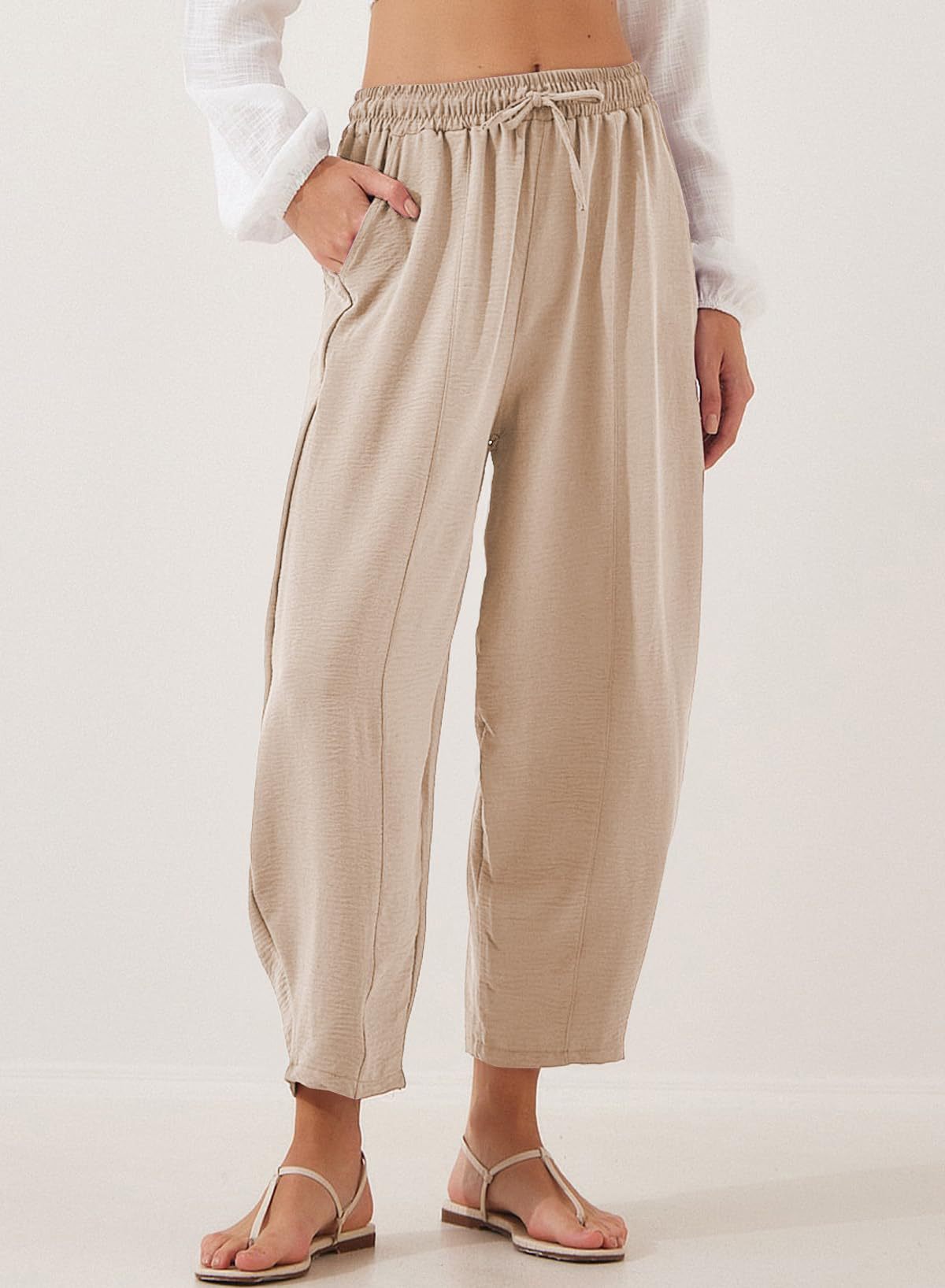 Women's High Waist Loose Vacation Drawstring Pocket Casual Pants