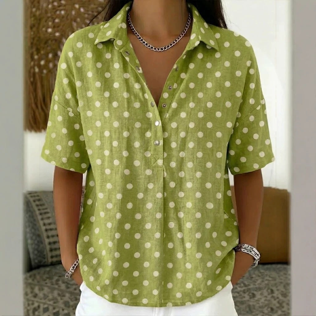 Women's Casual Polka Dot Lapel Shirt Half-open Button Blouse