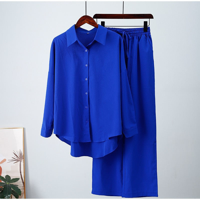 Women's Loose Elastic Wrinkle Long-sleeved Shirt Suits