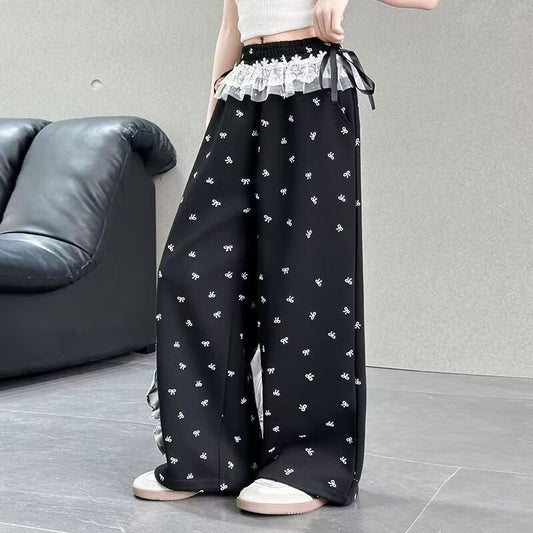 Knitted Trousers Spring Clothing Big Wide Children's Pants