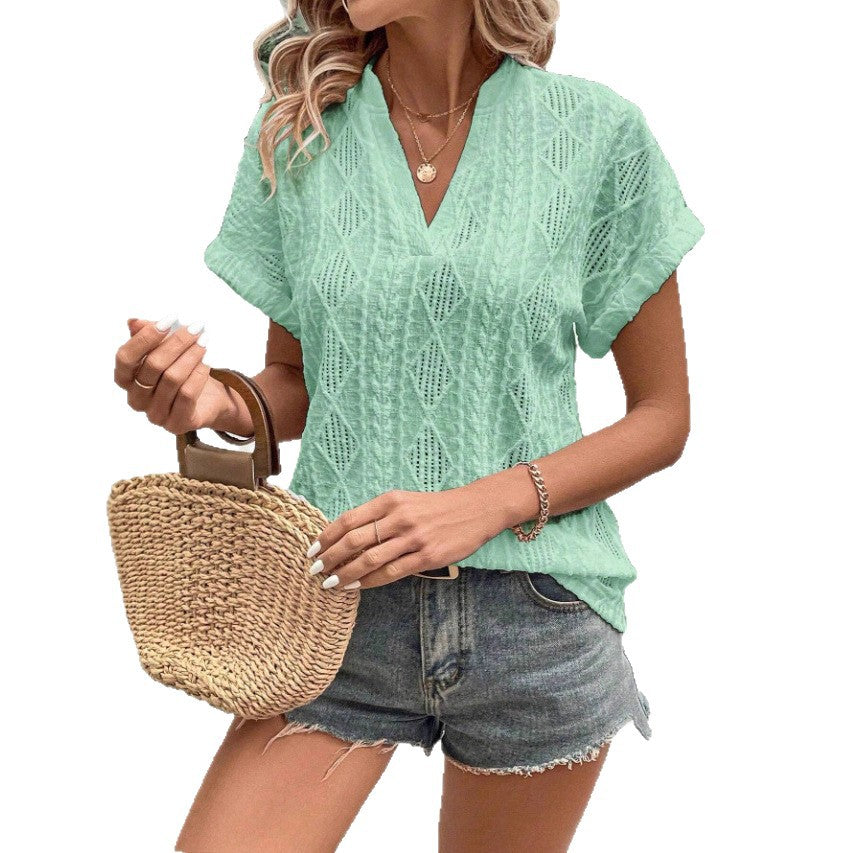 Women's Summer Casual Jacquard Loose Sleeve Shirt Blouse