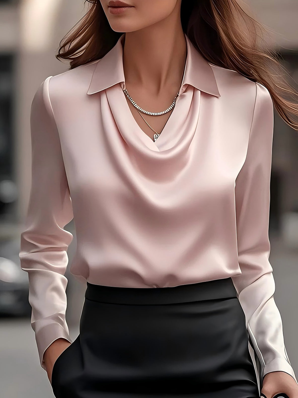 Women's Simple Graceful Swing Collar Shirt Blouse