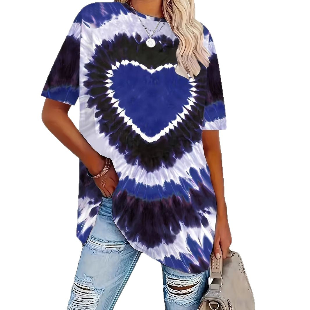 Classic Women's Heart Printing Casual Short-sleeved Large Size T-shirt