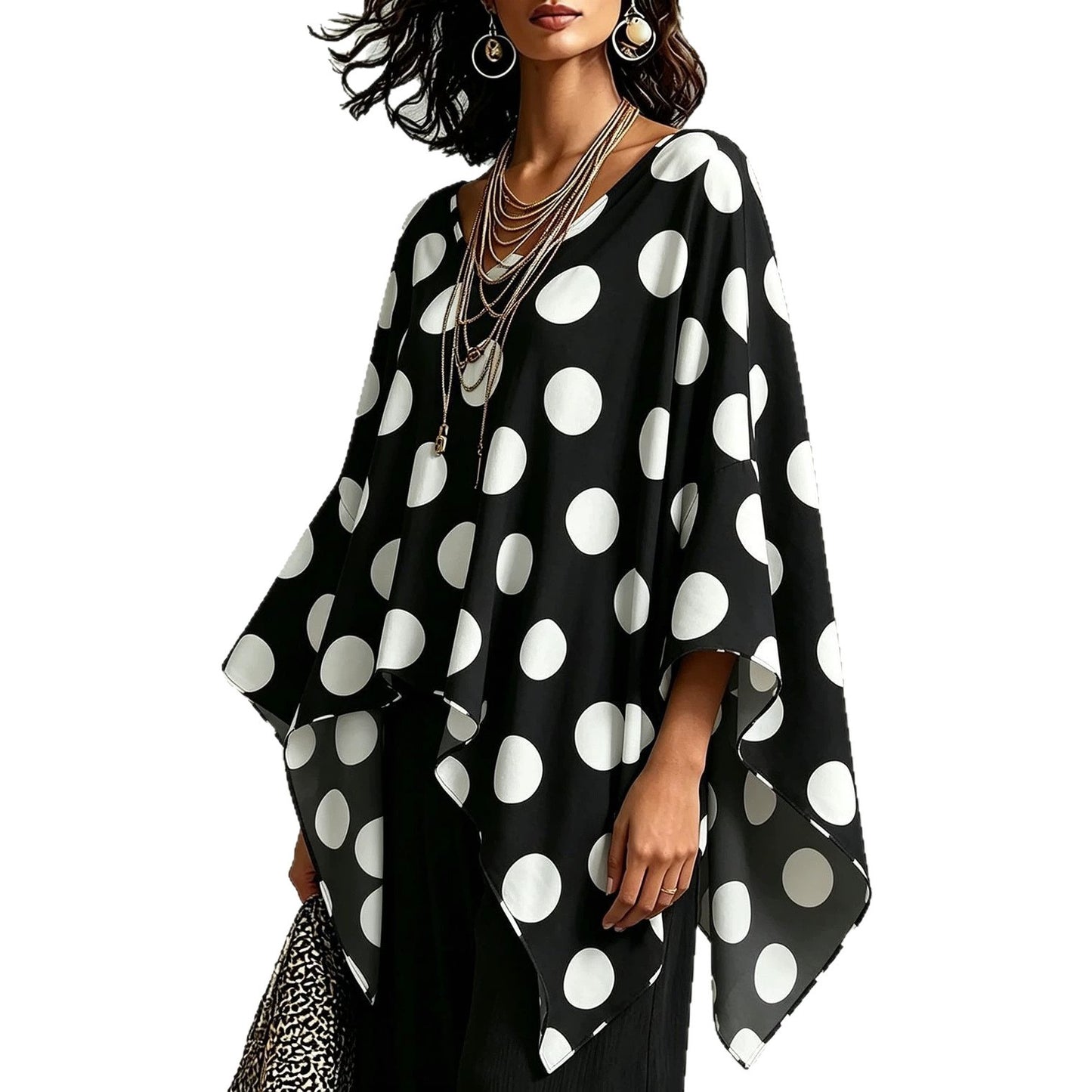 Women's Comfort Casual Loose Polka Dot Three-quarter Lace Shirt, Chiffon Shirt