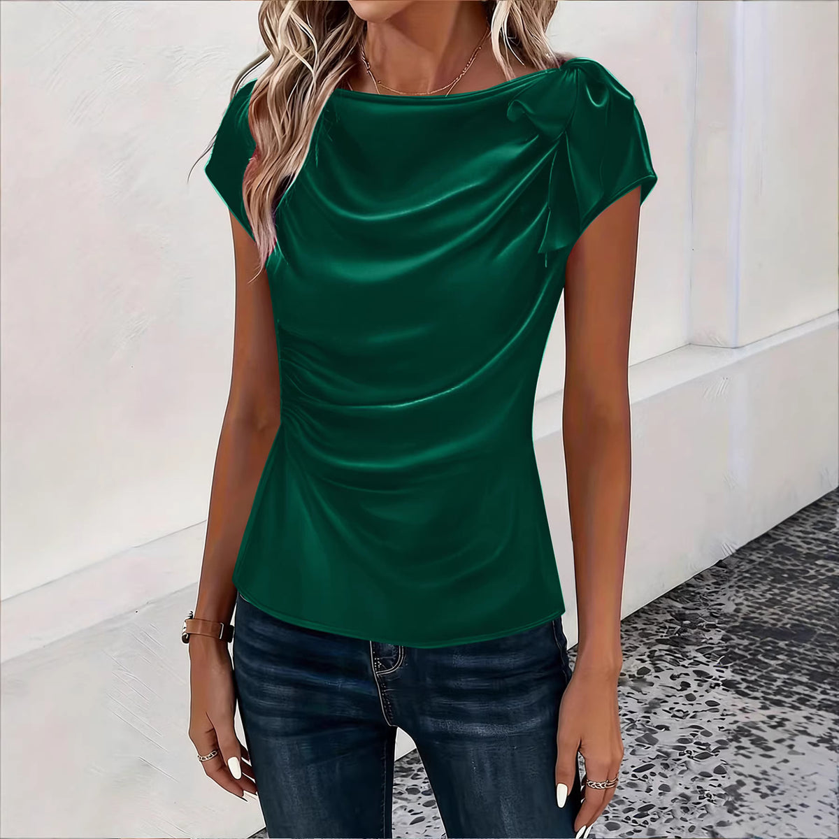 Women's Solid Color Satin Artificial Silk Pullover Tops