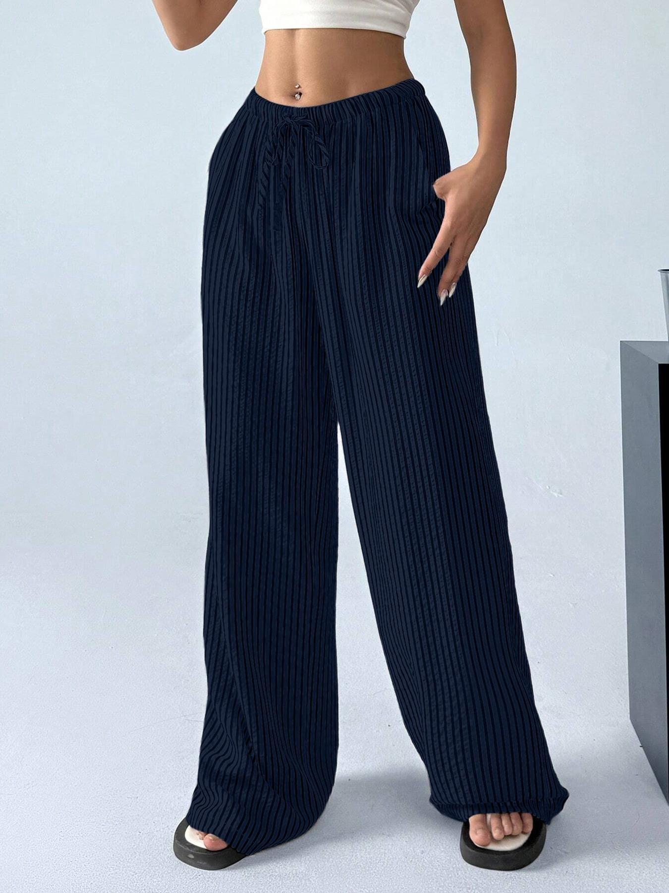 Women's Contrast Color Striped Loose High Waist Pants