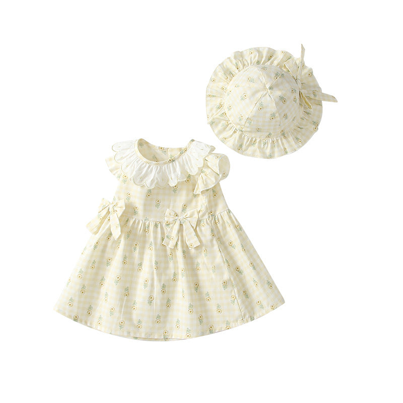 Children's Clothing Summer Skirt Lace Collar Sunflower Bow Children's Dress