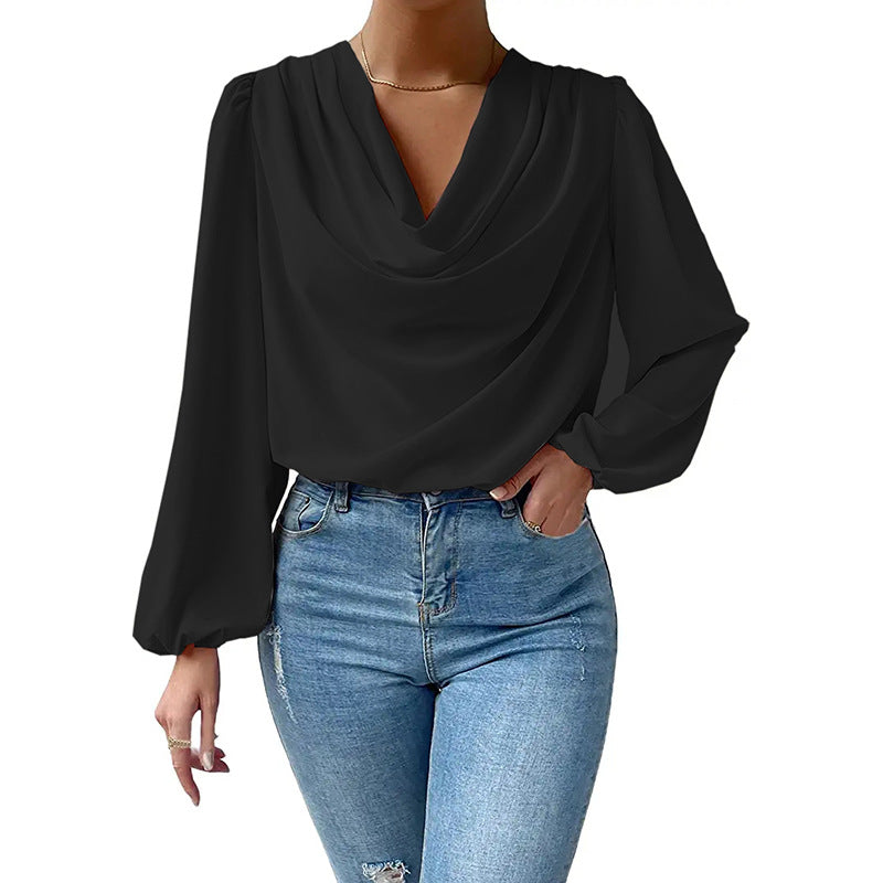 Women's Chiffon Long Sleeve Shirt Loose Pullover Casual Tops
