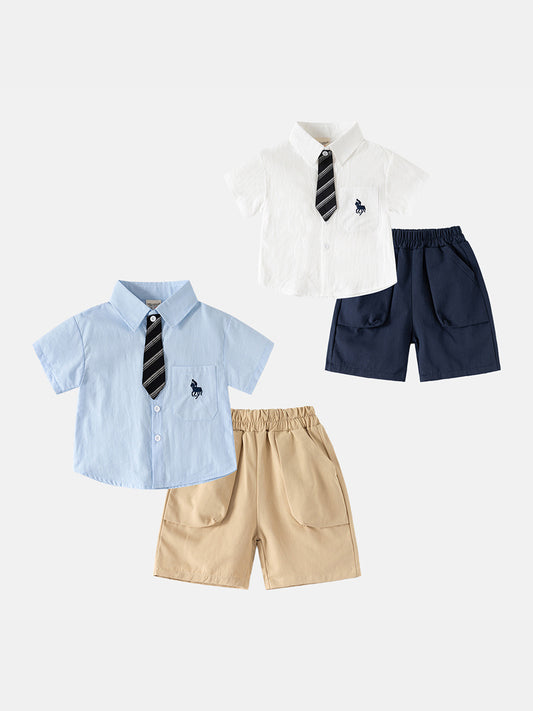 Children's Clothes Two-piece Short Sleeve Shirt Lapel Children's Suit