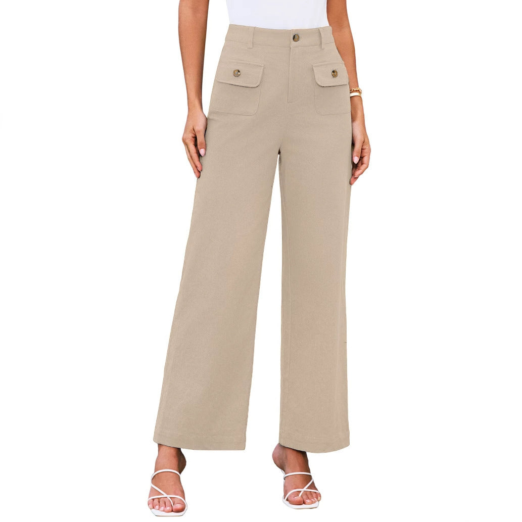 Women's Waist Wide Leg Stretch Trousers Formal Wear Business Work Belt Casual Pants