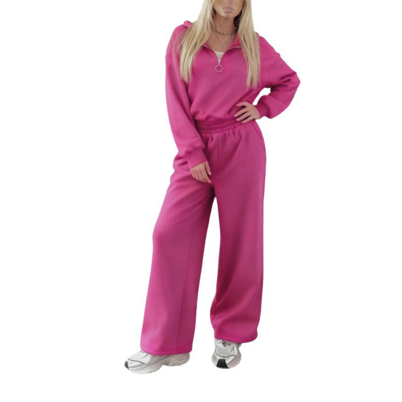 Women's Half Pullover Trousers Two-piece Set Loose Cardigans
