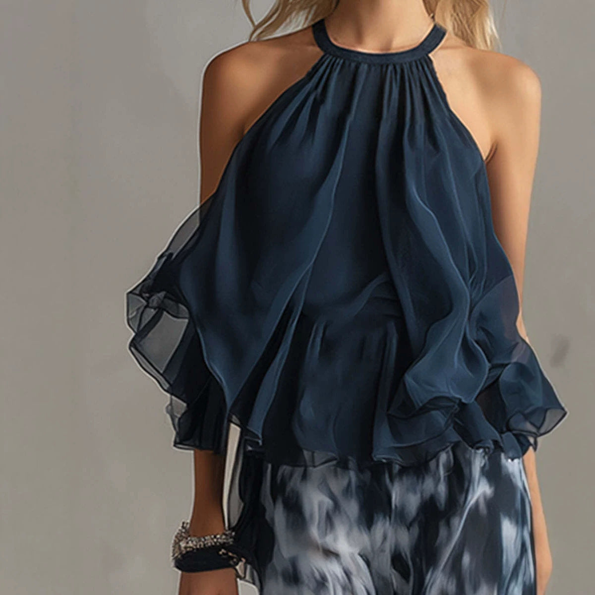 Classy Elegant Urban Camisole Printed Chiffon Pants