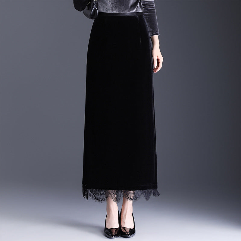 Women's Black Straight Autumn High Waist Commuter Skirts