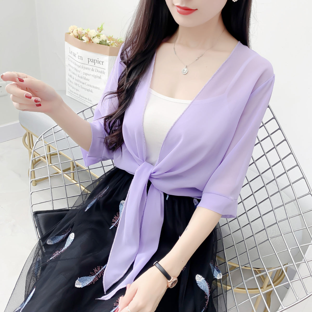 Women's Gentle Sun Protection Shawl Super Durable Lace Shirt, Chiffon Shirt
