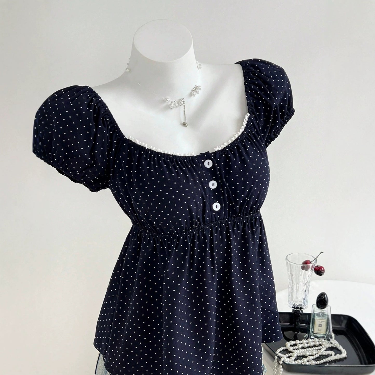 Summer Floral Edge Polka Dot Swing Fashionable Skirts