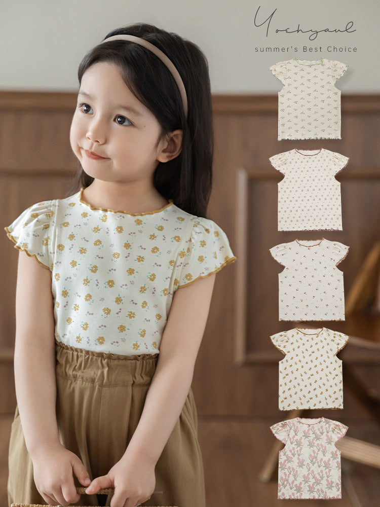 Floral Bottoming Shirt Slim Summer Cute Children's T-shirt