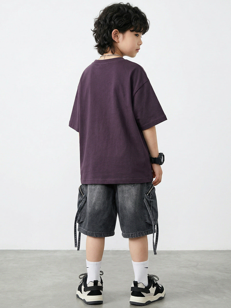 Children's Boys Middle Big American Retro Cotton Short-sleeved Children's T-shirt