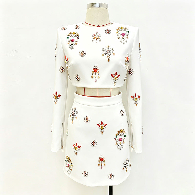 Bead Diamond Inlaid Mid-length Dress Set Tops