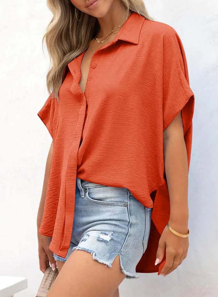 Women's Summer Shirt Solid Color Casual Loose Blouse