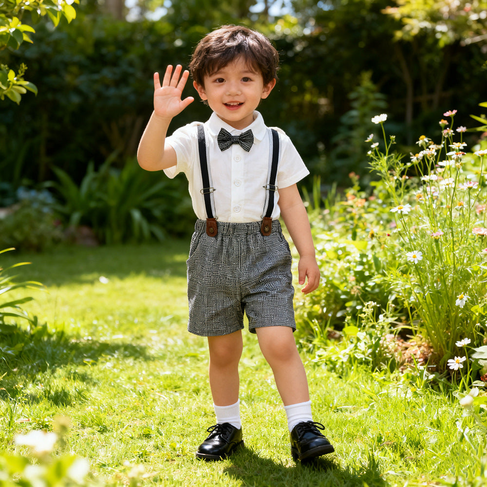 Children's Summer Clothing Boy Short Sleeve Shirt Overalls Dress Outerwear Children's Suit