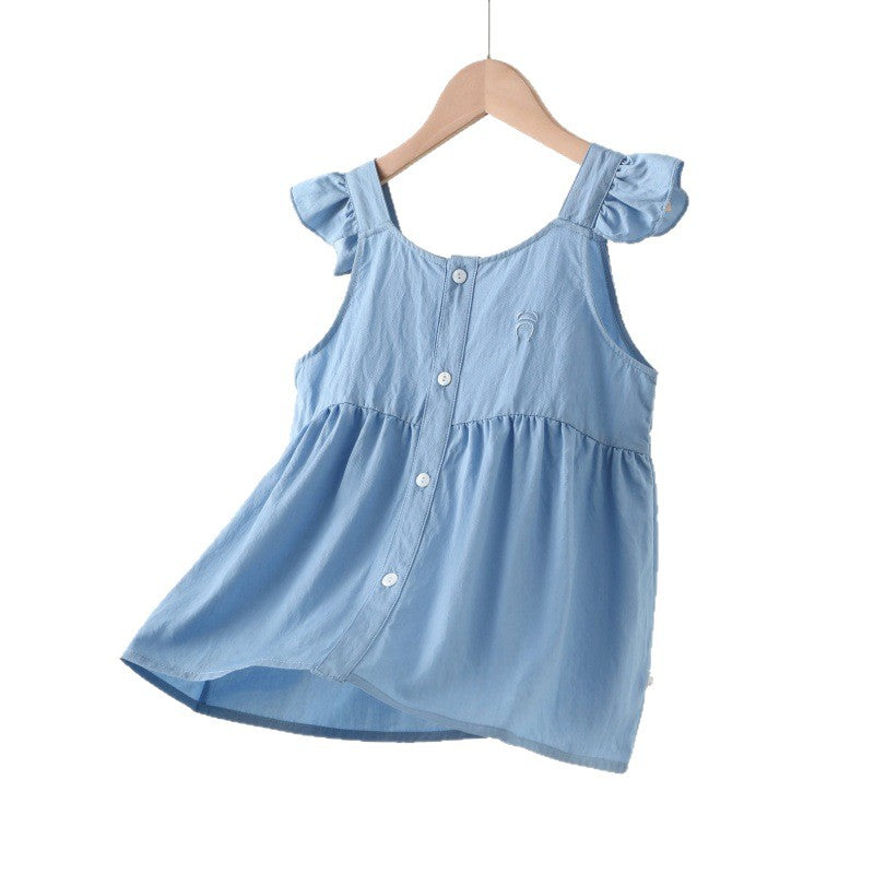 Children's Western Style Suspender Skirt Thin Sleeveless Princess Clothes Imitation Denim Children's T-shirt