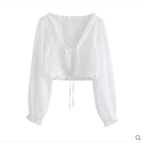 Women's Sun Protection Thin Korean Floral Small Sling Lace Shirt, Chiffon Shirt