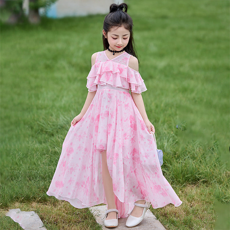 Summer Floral Western Style Fashion Beach Skirt Trailing Children's Dress