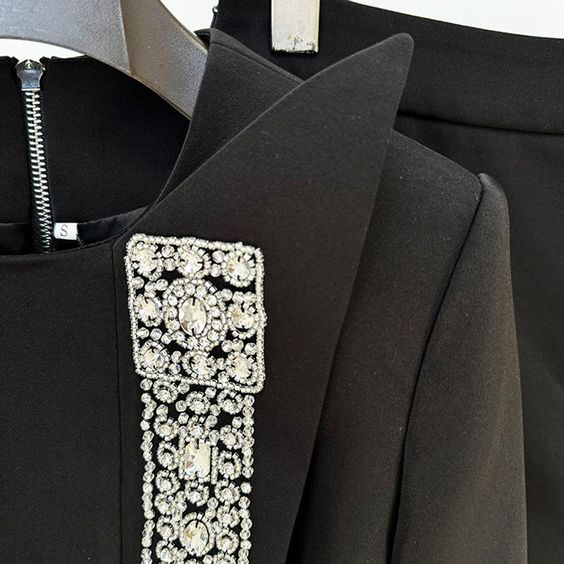 Personality Single Collar Beads Rhinestones Two-piece Fashion Casual Suit
