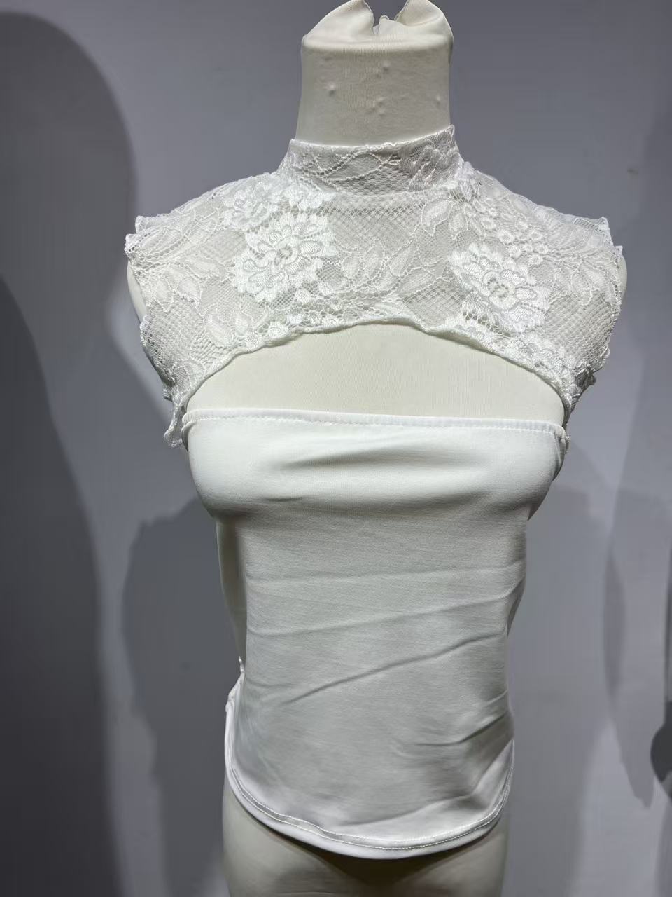 Spring Mature Intellectual Solid Color Jacquard Lace Chest Slimming Small Vest/suspenders/tube Top