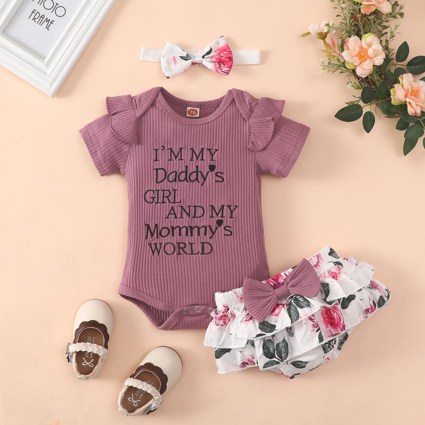Kazakhstan Triangle Pants Headscarf Three-piece Set Bow Children's Suit