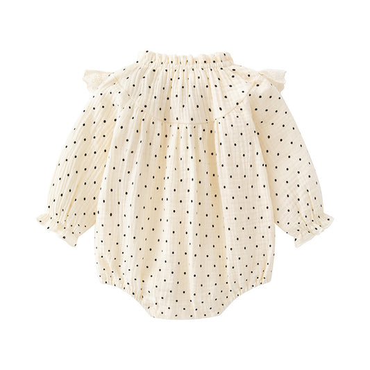For One Month Old Western Style Lace Cotton Long-sleeved Romper Jumpsuit, Climbing Suit