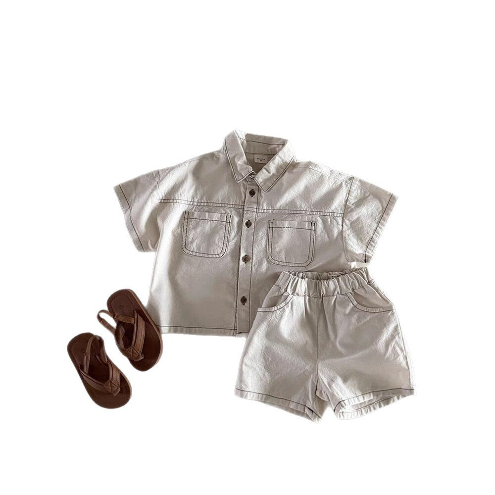 Children's Korean Style Summer Clothing Boys Trendy Soft Denim Bright Line Children's Suit