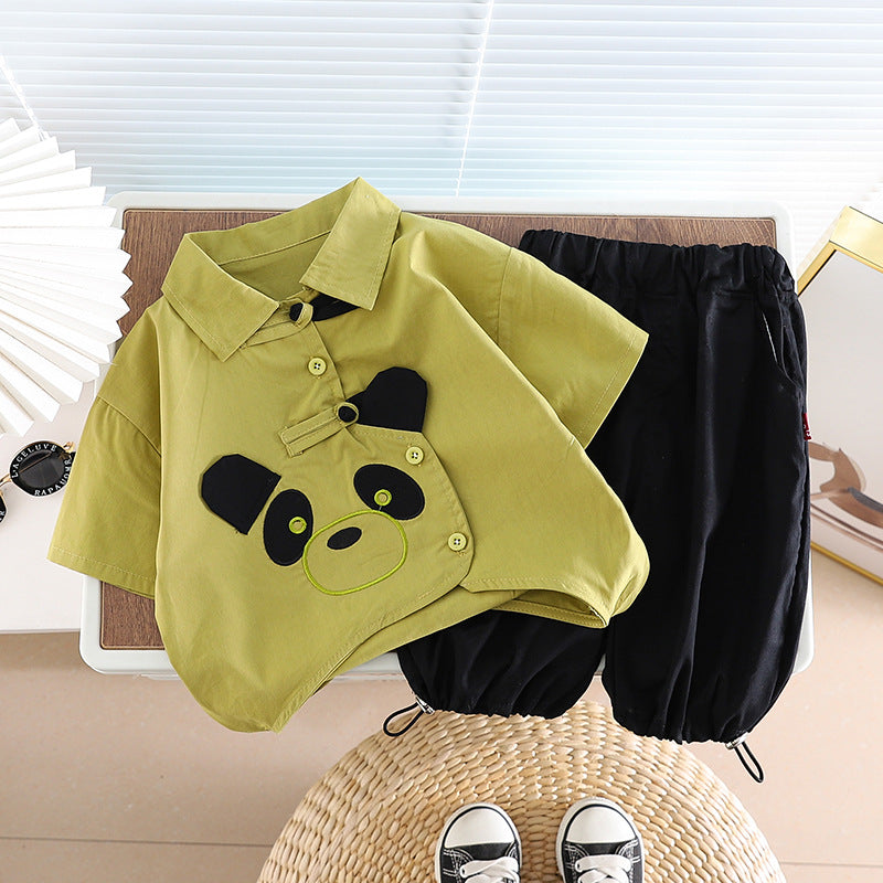 Children's National Style Shirt Short Sleeve Clothes Two-piece Children's Suit