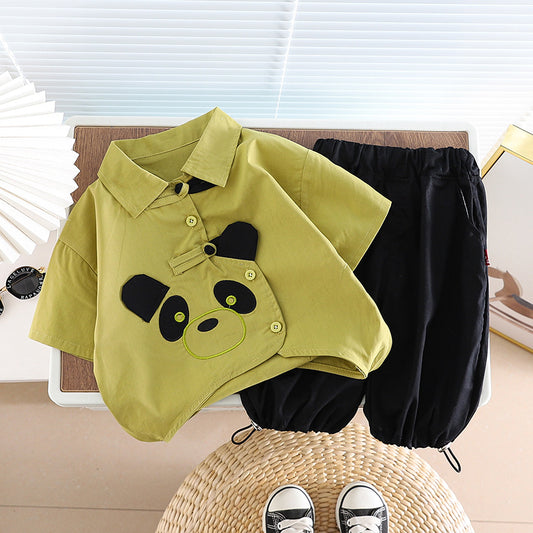Children's National Style Shirt Short Sleeve Clothes Two-piece Children's Suit