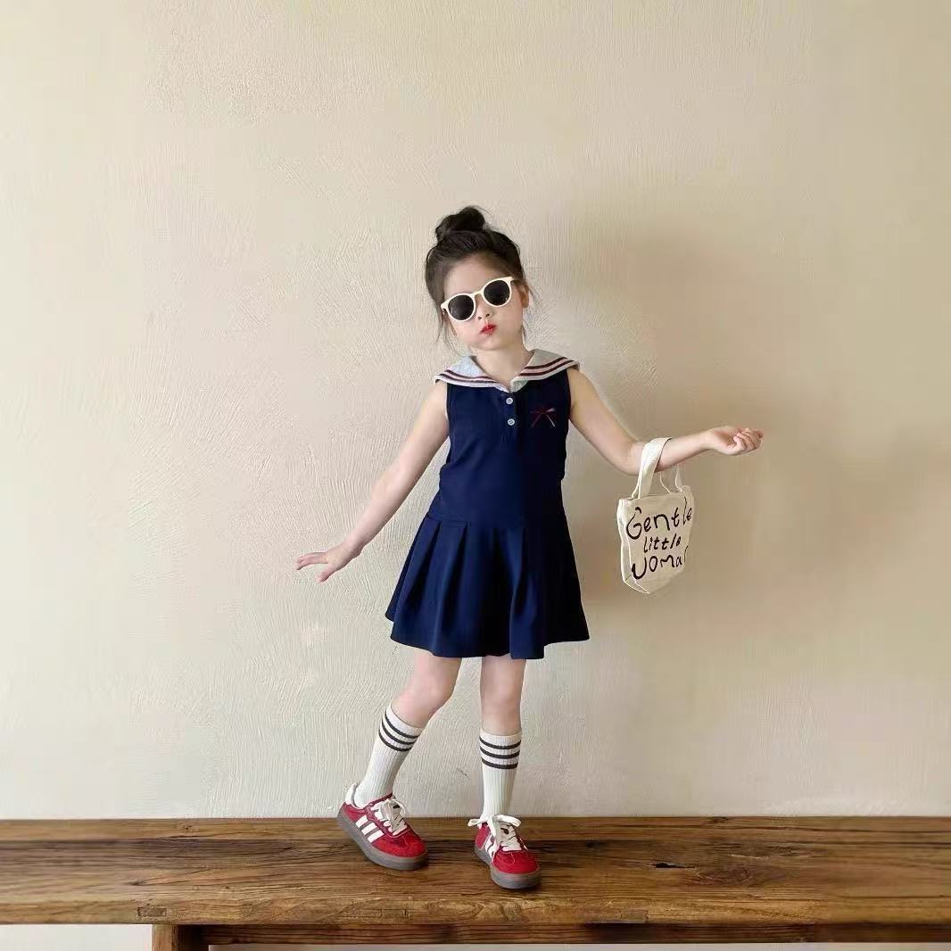 Children's Korean Style Clothing Preppy Summer Fashionable Blue Vest For Children's Dress