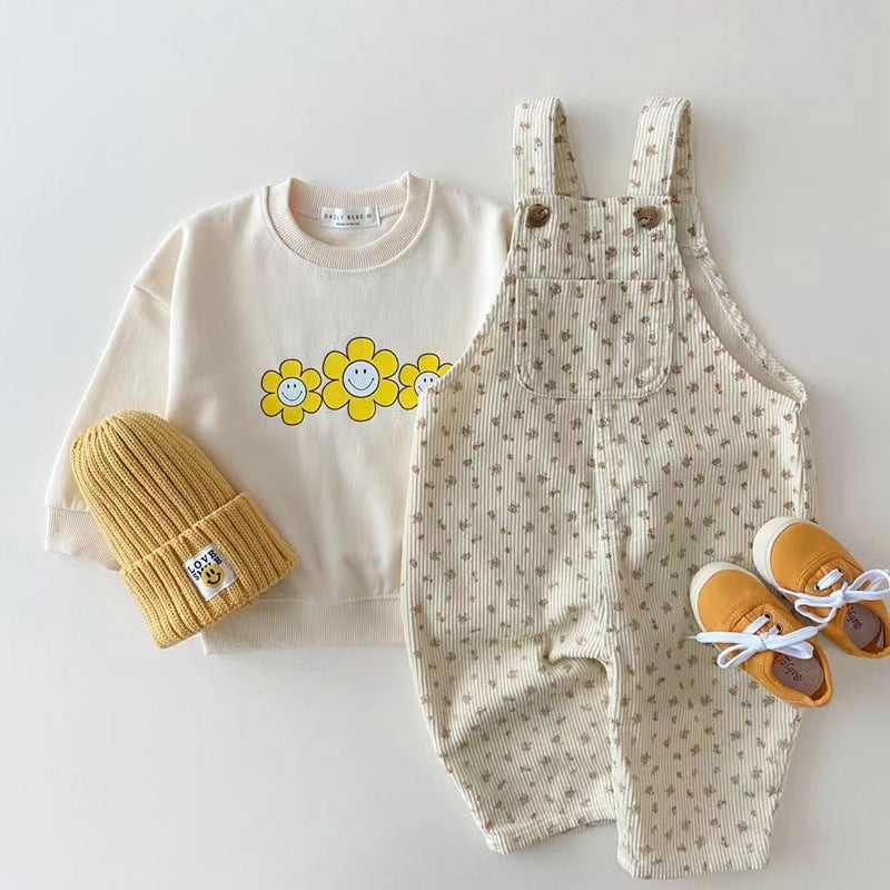 Children's Cotton Korean Style Clothing Floral Denim Cute Suspender Children's Pants