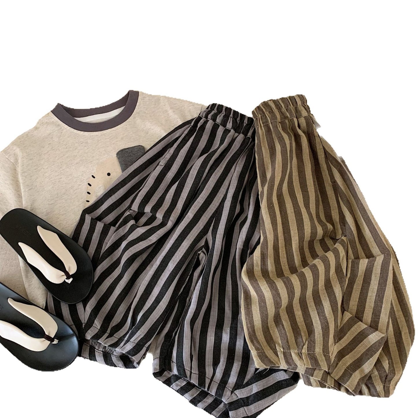 Children's Summer Boys Loose Striped Machete Cropped Children's Pants