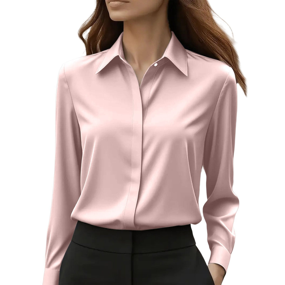 Women's Shirt Satin Lapel Long Sleeve Autumn Solid Blouse