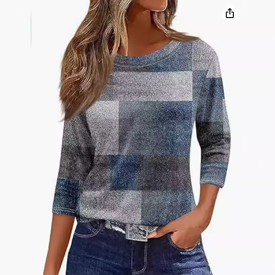Women's Printed Solid Color Three-quarter Length Sleeve Long Women's T-shirt