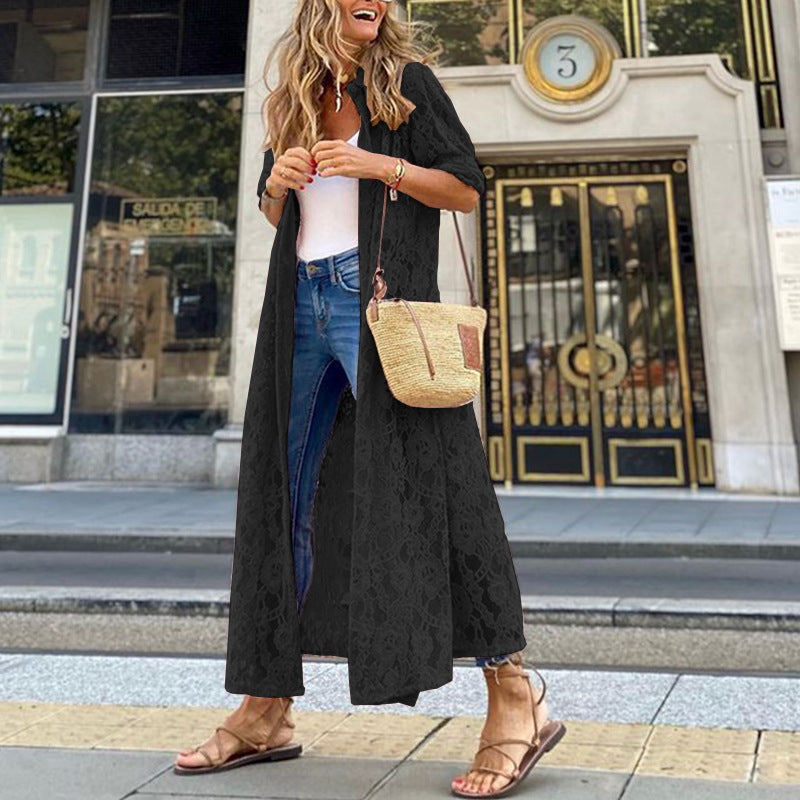 Lace Mesh Thin Long Sleeve Casual Blouse