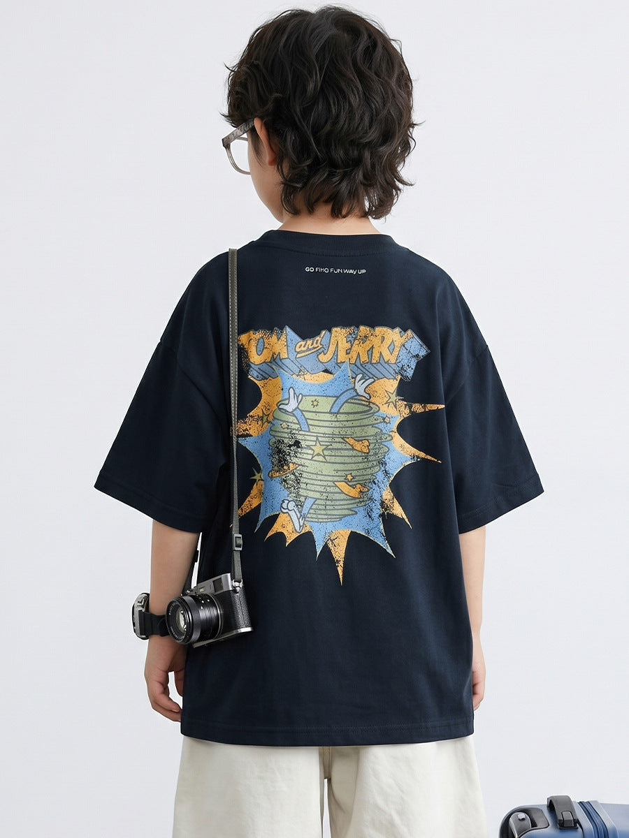 Large Pure Cotton Cartoon Printing Top Half Children's T-shirt