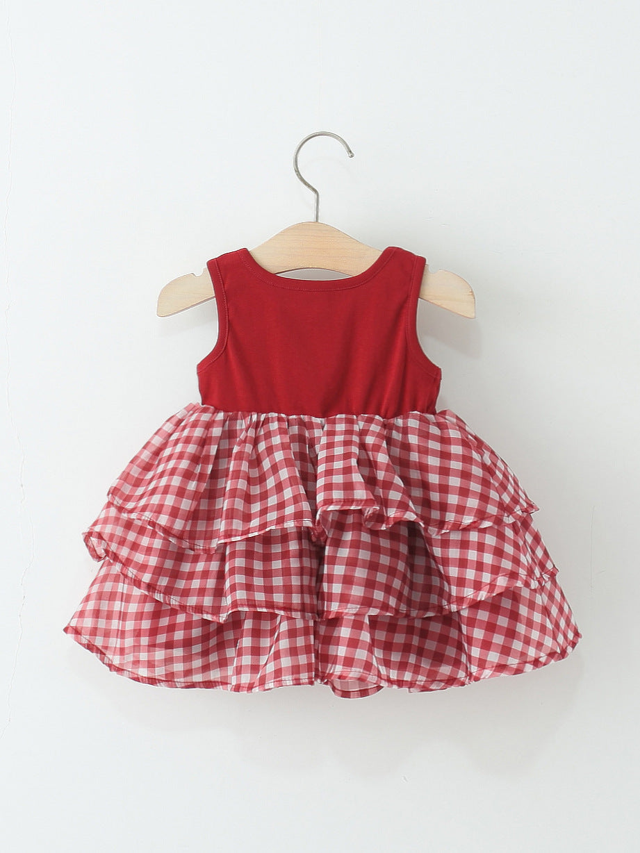 Children's Clothing Sleeveless One-piece Western Style Plaid Cake Children's Dress