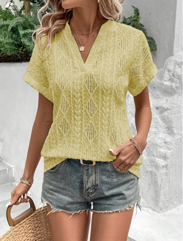 Women's Summer Casual Jacquard Loose Sleeve Shirt Blouse