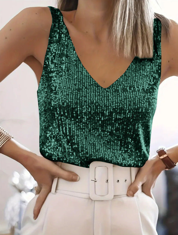 Pretty Women's Shiny Sequined Sleeveless Sexy Small Vest/suspenders/tube Top