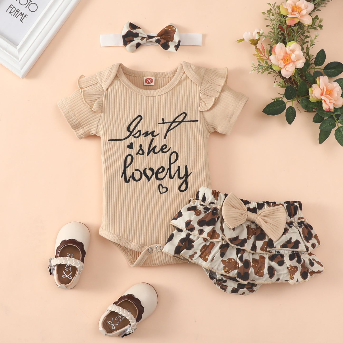 Kazakhstan Triangle Pants Headscarf Three-piece Set Bow Children's Suit