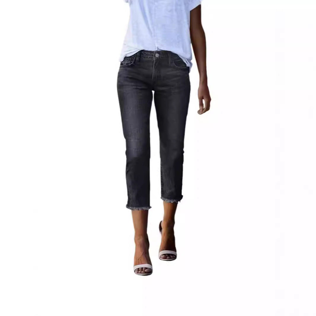 Women's Summer Washed Fashionable Stretch Slim Cropped Women's Jeans