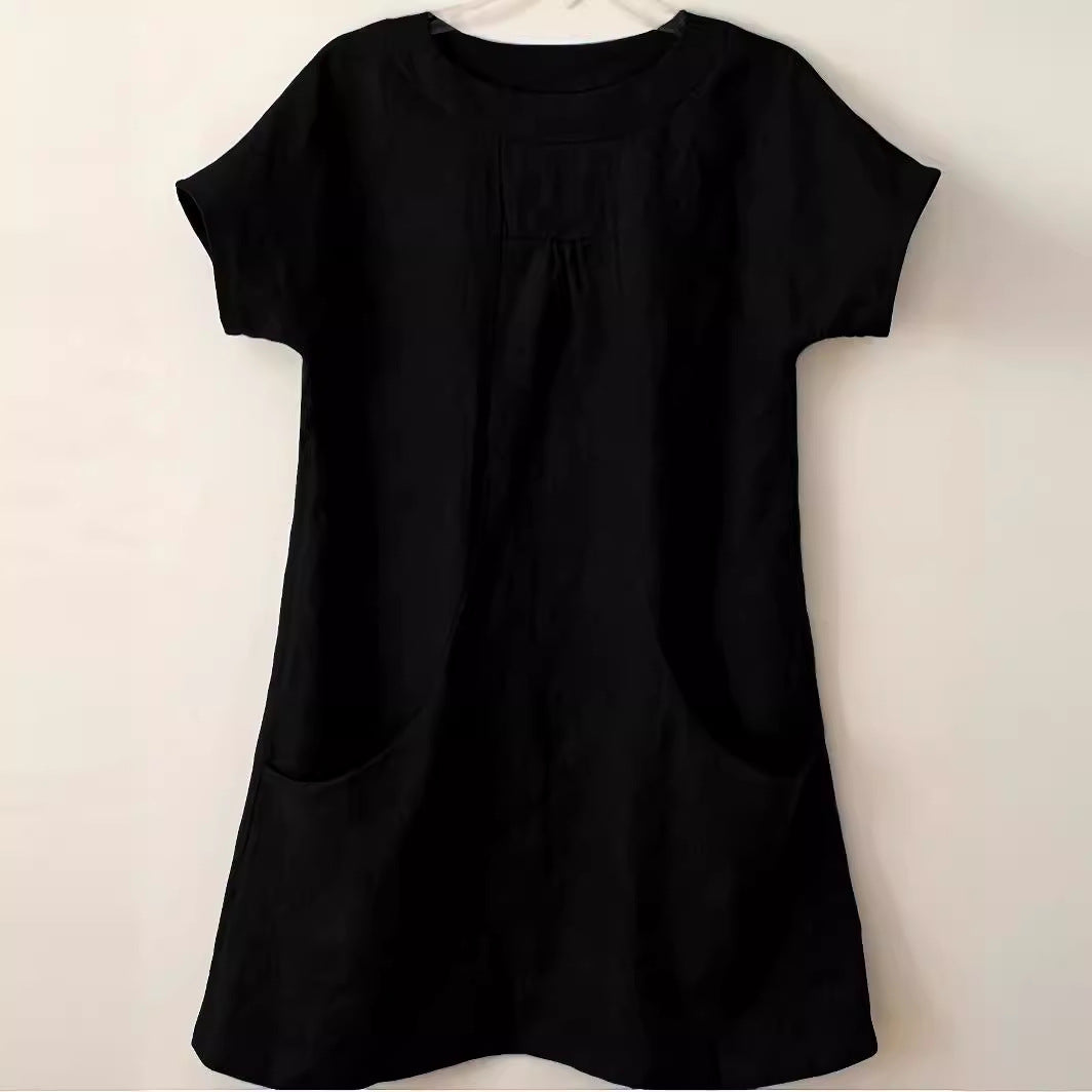 Women's Cotton Round Neck Pocket Shirt Blouse
