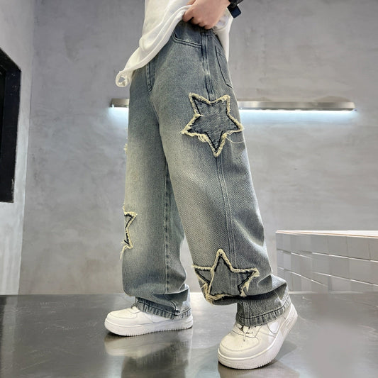 Children's Clothing Jeans Five-pointed Star Boy Trousers Medium Big Children's Pants