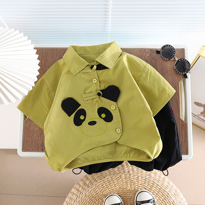 Children's National Style Shirt Short Sleeve Clothes Two-piece Children's Suit
